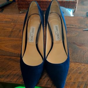 Jimmy Choo Roma 85 Navy Suede Pointy Toe Pumps size 39/size 8.5